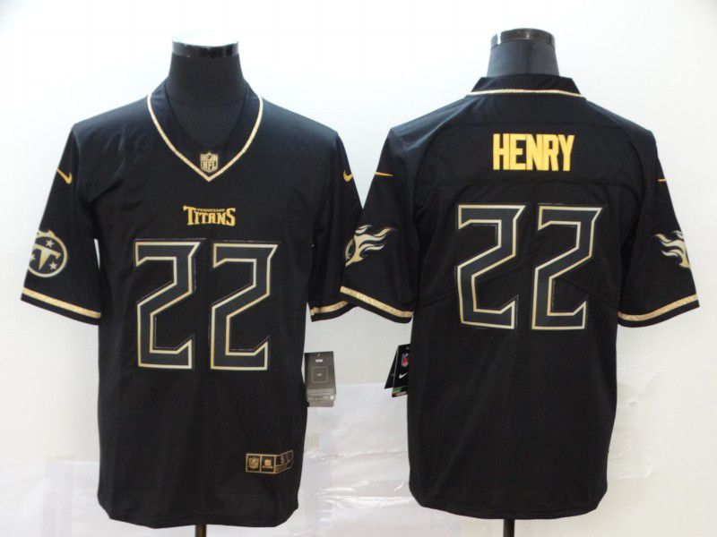 Men Tennessee Titans #22 Henry Black Retro gold character Nike NFL Jerseys